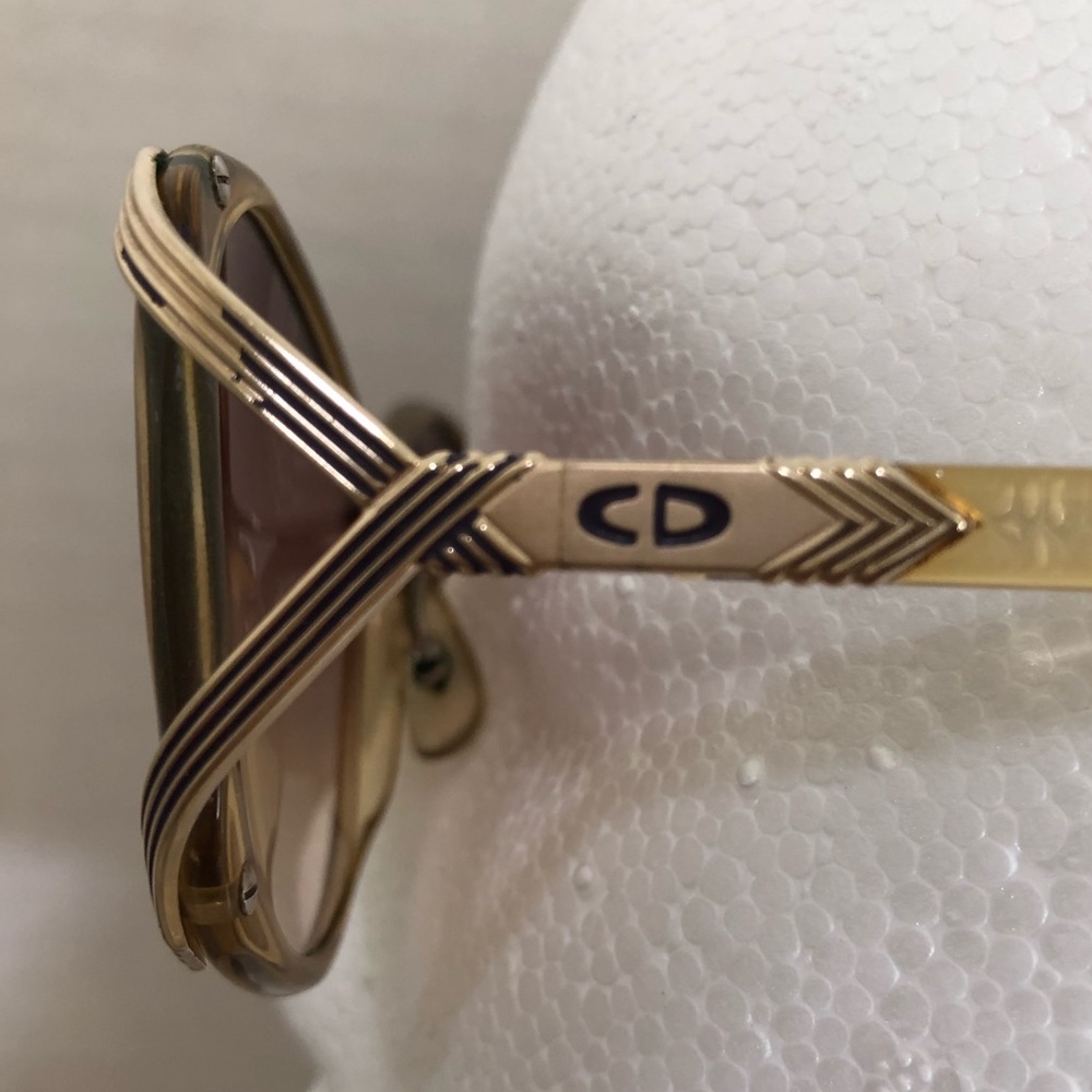 80s Christian Dior Vintage OversizedNew Lens Gold Metal Tone Amber Sunglasses - Picture 5 of 13
